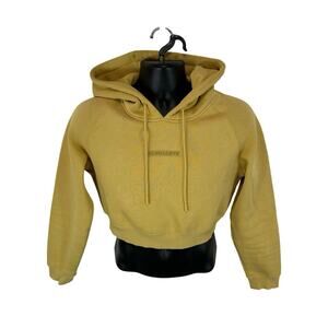 Alphalete Crop Hoodie Gold Size Small Cozy Fleece Chest Spellout Logo